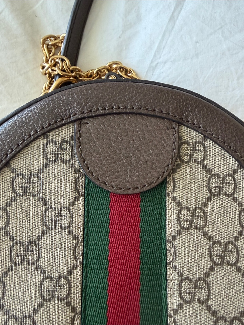 Gucci Brown GG Supreme Round Crossbody with Green and Red Web - Picture 8 of 8